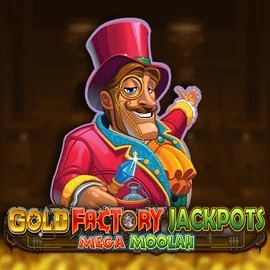 Gold Factory Jackpots Mega Moolah slot logo by Aurum Signature Studios at Spinanga Casino
